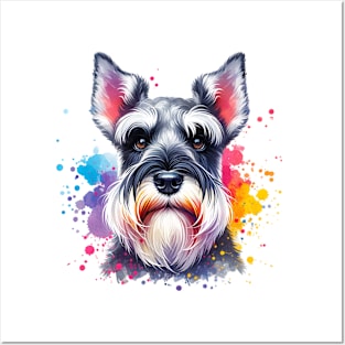 Bright Watercolor Miniature Schnauzer Posters and Art